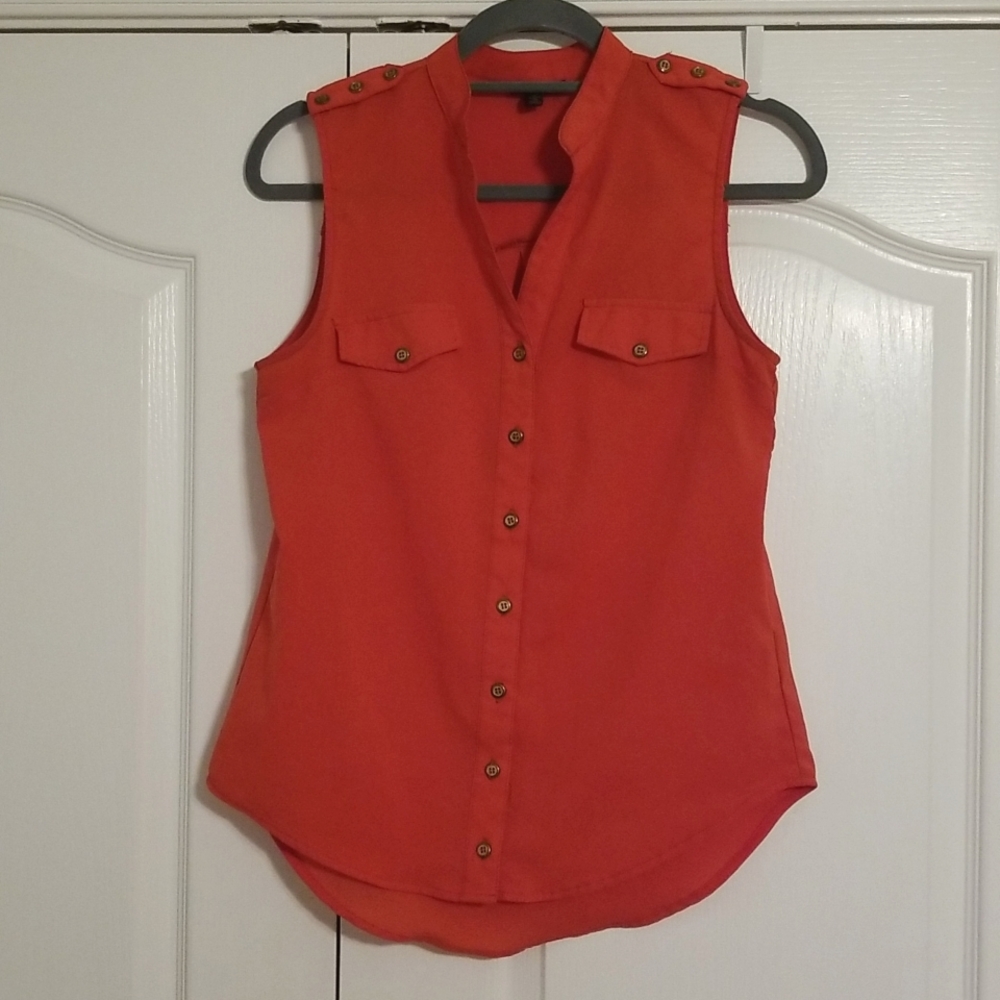 Edge Orange Brass Button Down Pocket Tank Top Blouse